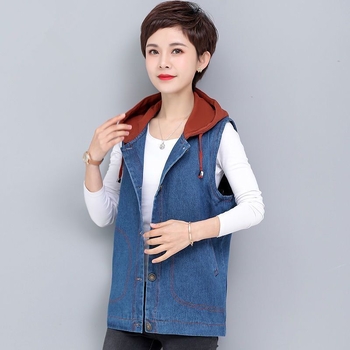 Дънково-памучна жилетка с качулка, халтер яка, лято 2024