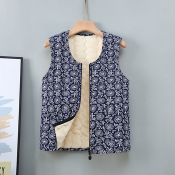 Rāvējslēdzēja veste ar fleece odere un ziedu rakstu, poliestera audums, ikdienas/elegants pilsētas stils, rudens–ziemas sezona