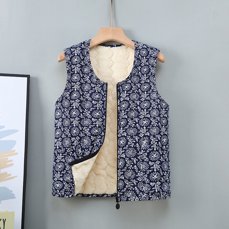 Rāvējslēdzēja veste ar fleece odere un ziedu rakstu, poliestera audums, ikdienas/elegants pilsētas stils, rudens–ziemas sezona