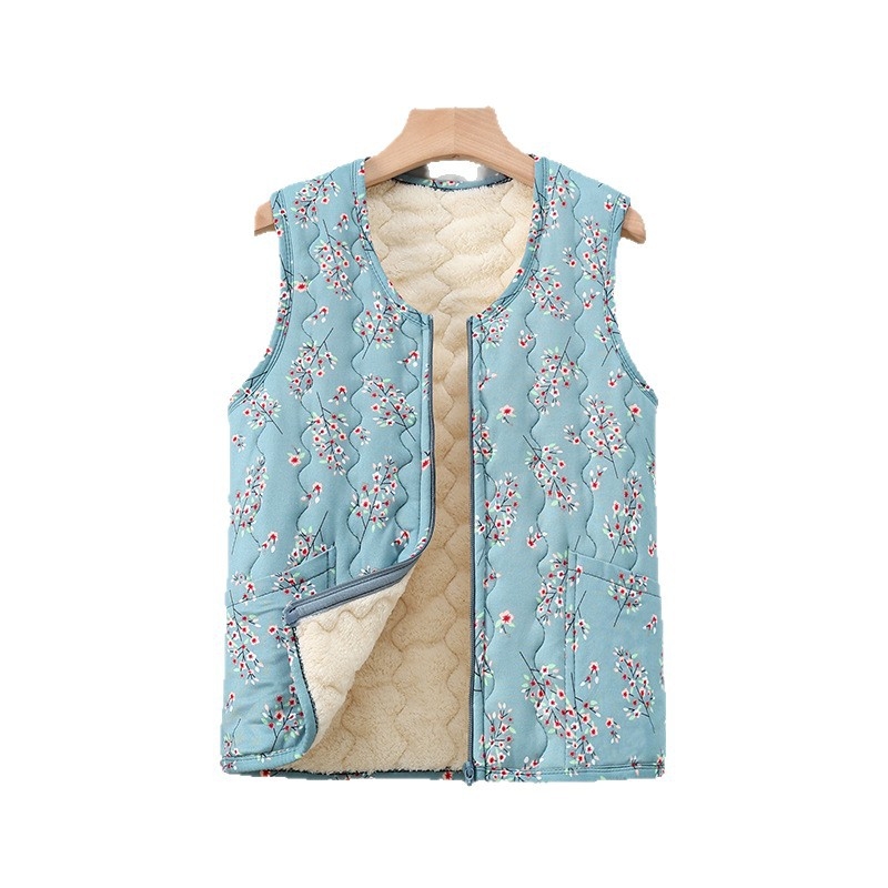 Rāvējslēdzēja veste ar fleece odere un ziedu rakstu, poliestera audums, ikdienas/elegants pilsētas stils, rudens–ziemas sezona