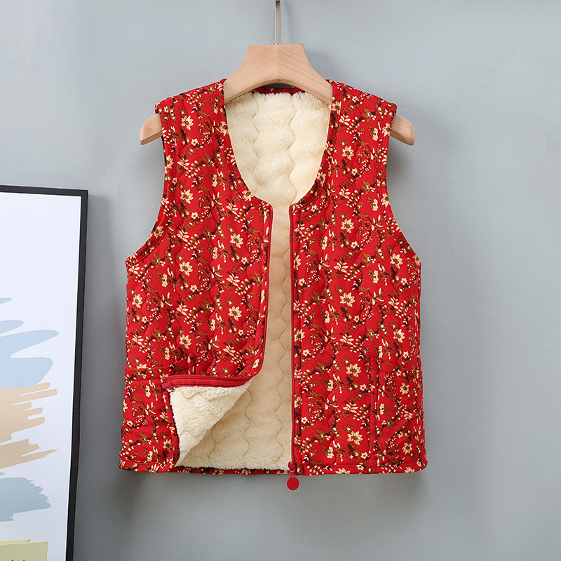 Rāvējslēdzēja veste ar fleece odere un ziedu rakstu, poliestera audums, ikdienas/elegants pilsētas stils, rudens–ziemas sezona