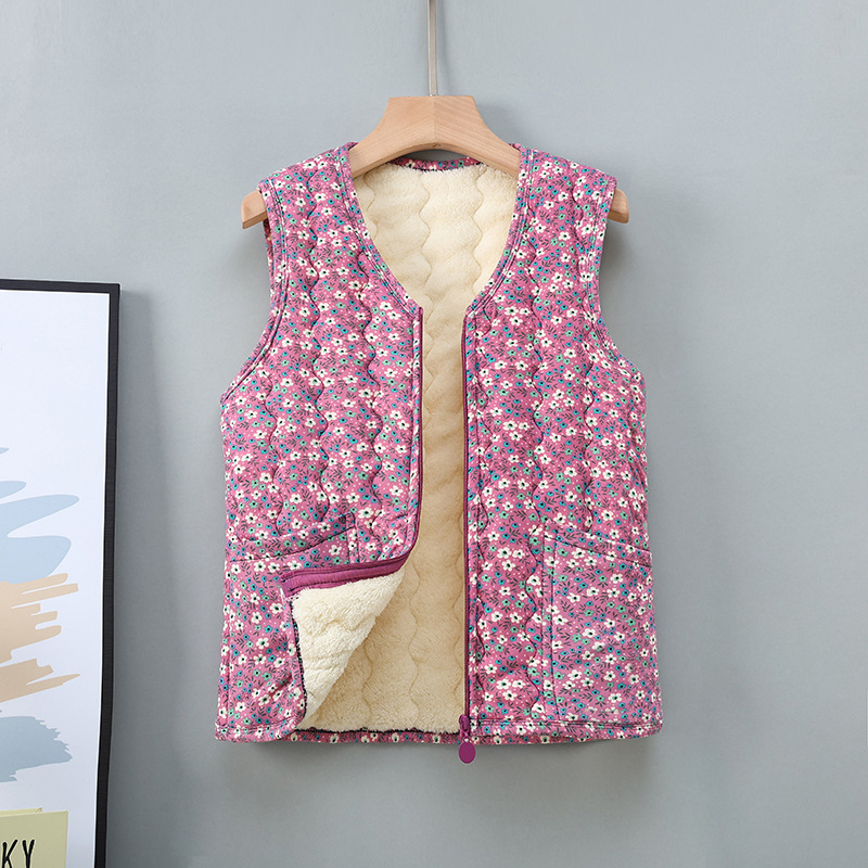 Rāvējslēdzēja veste ar fleece odere un ziedu rakstu, poliestera audums, ikdienas/elegants pilsētas stils, rudens–ziemas sezona