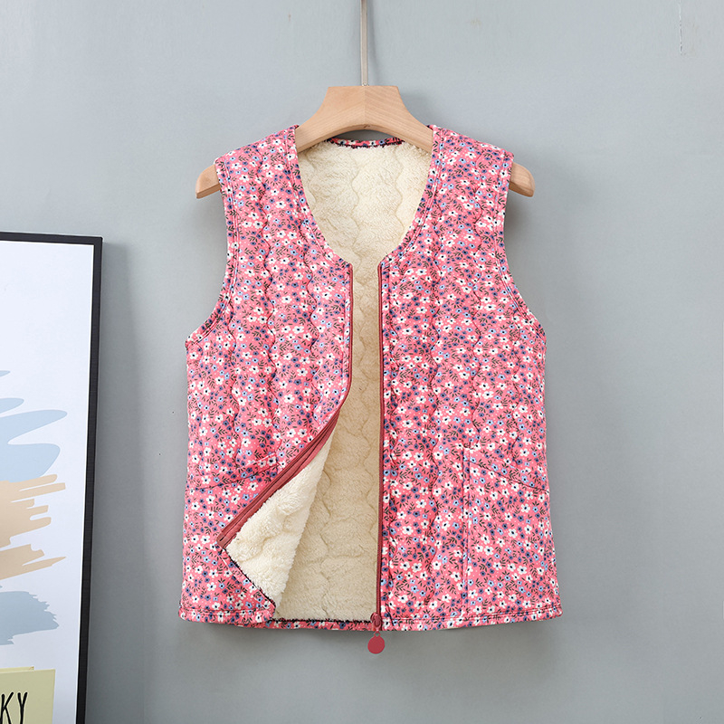 Rāvējslēdzēja veste ar fleece odere un ziedu rakstu, poliestera audums, ikdienas/elegants pilsētas stils, rudens–ziemas sezona