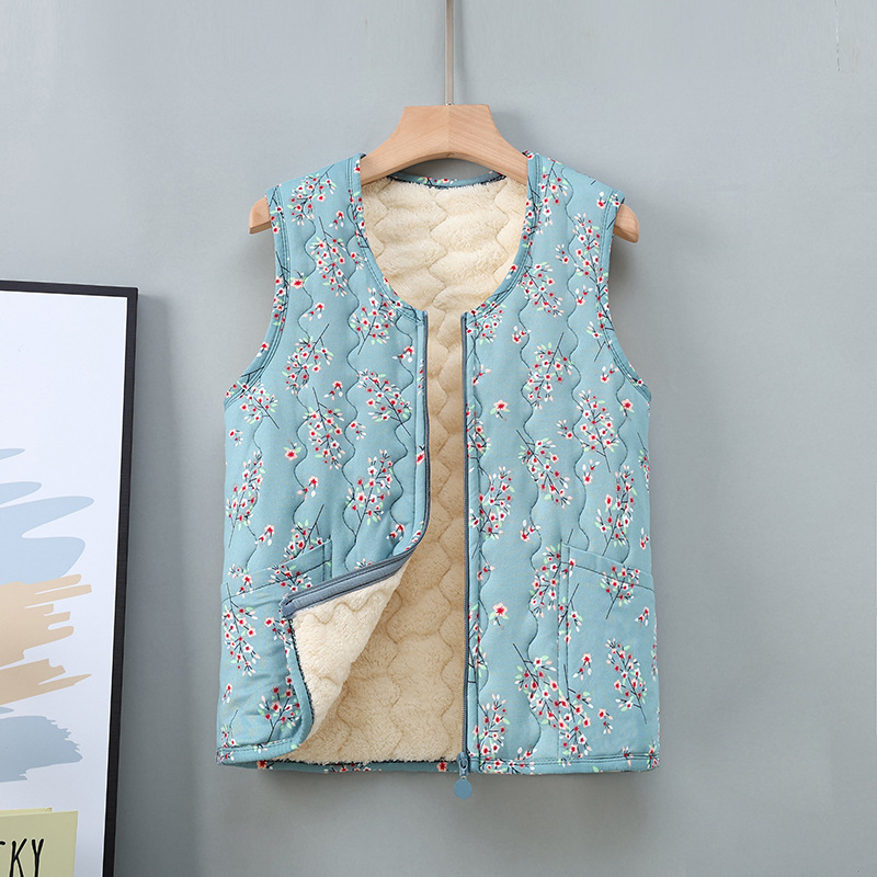 Rāvējslēdzēja veste ar fleece odere un ziedu rakstu, poliestera audums, ikdienas/elegants pilsētas stils, rudens–ziemas sezona