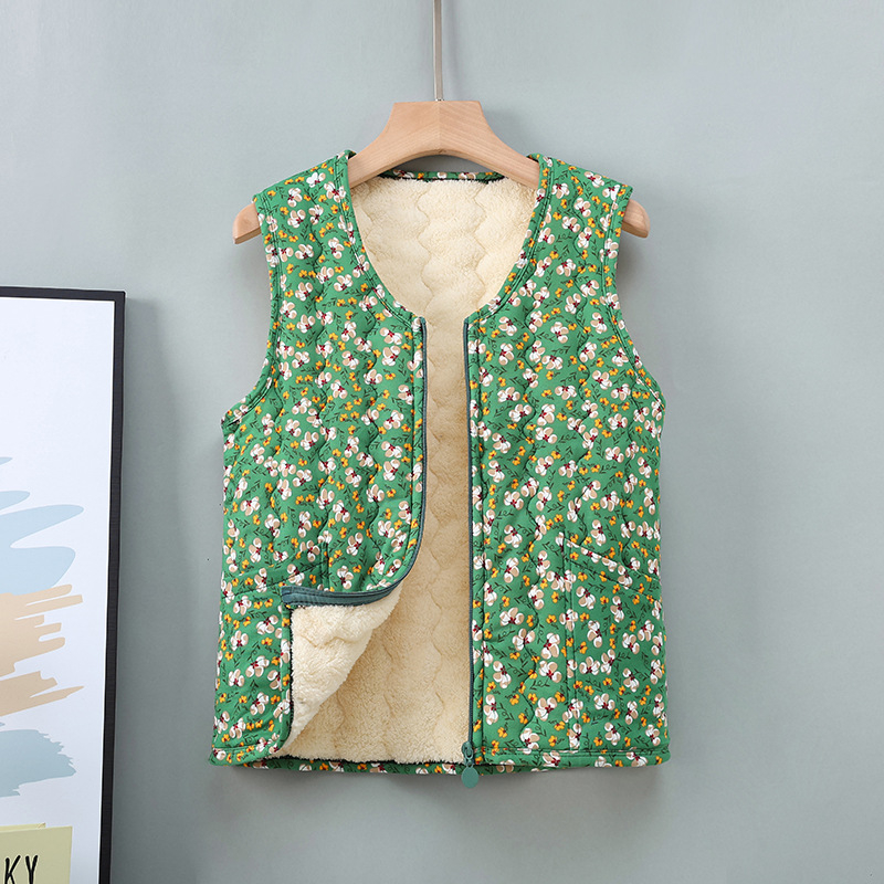 Rāvējslēdzēja veste ar fleece odere un ziedu rakstu, poliestera audums, ikdienas/elegants pilsētas stils, rudens–ziemas sezona