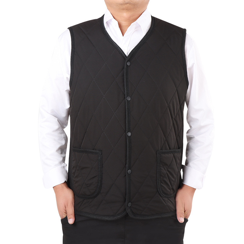 Muški flis vest s toplinskom, topao, plus veličina, kratki kroj, patch džepovi, rombo uzorak