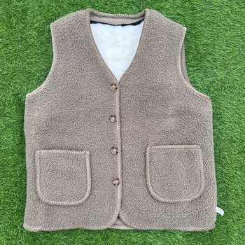 Vestă cardigan pentru femei – blană de oaie reală, guler în V, 95%+ conținut material principal