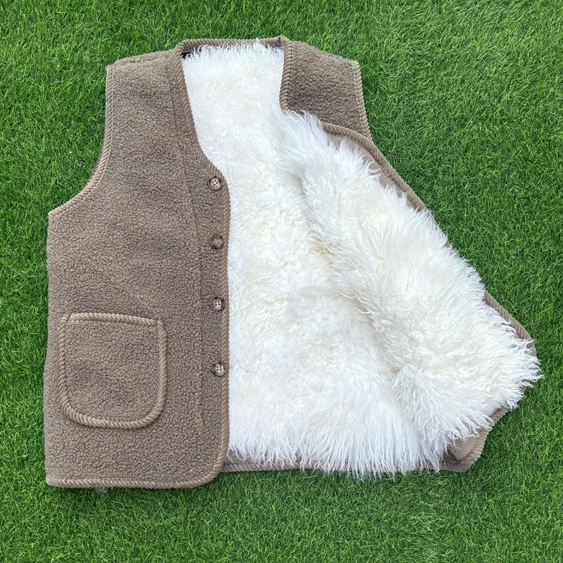 Vestă cardigan pentru femei – blană de oaie reală, guler în V, 95%+ conținut material principal