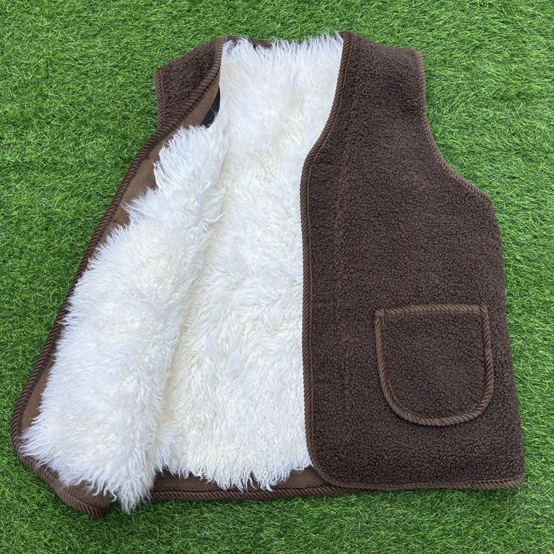 Vestă cardigan pentru femei – blană de oaie reală, guler în V, 95%+ conținut material principal