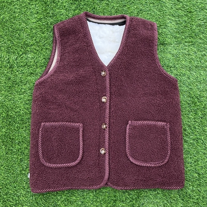 Vestă cardigan pentru femei – blană de oaie reală, guler în V, 95%+ conținut material principal