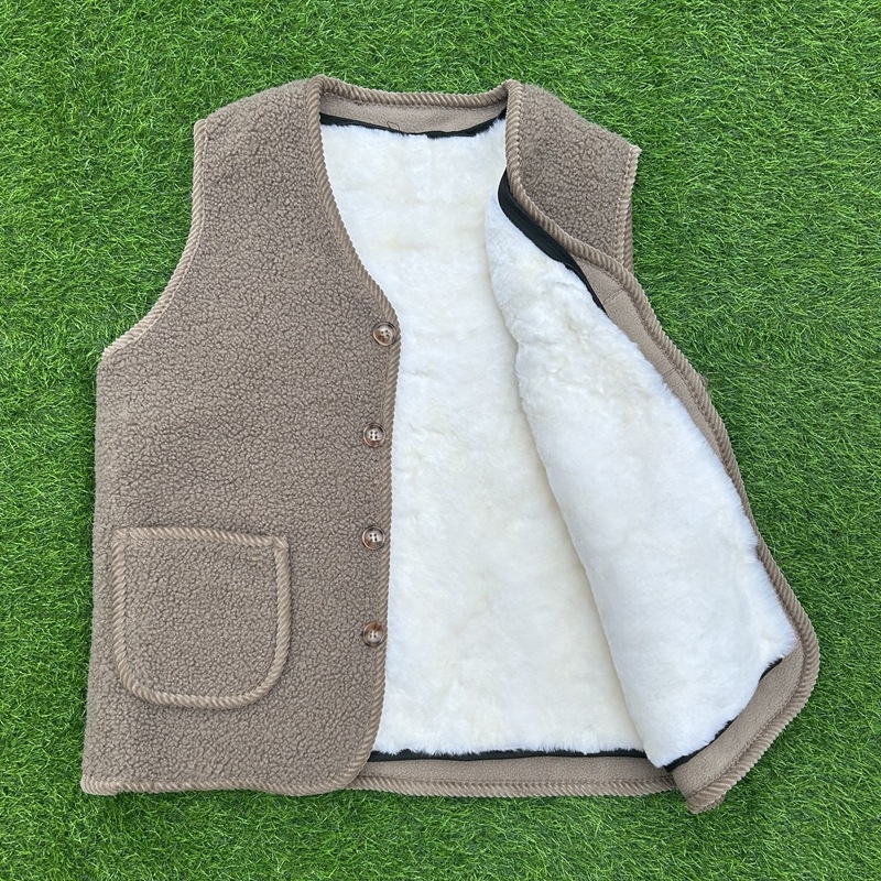 Vestă cardigan pentru femei – blană de oaie reală, guler în V, 95%+ conținut material principal