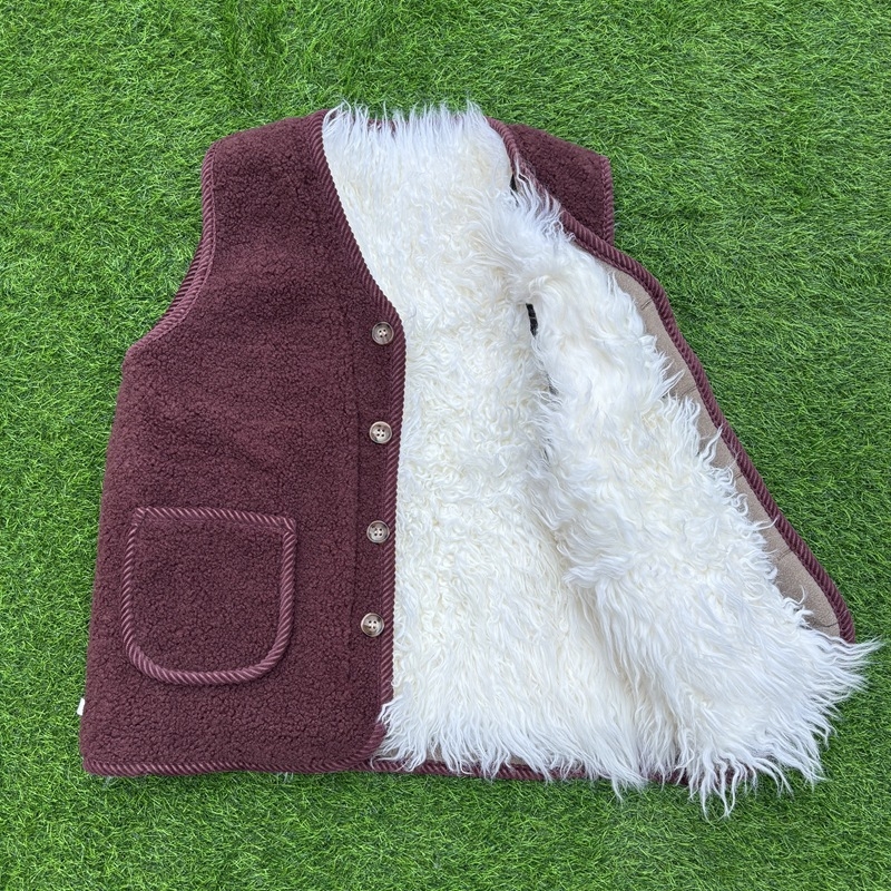 Vestă cardigan pentru femei – blană de oaie reală, guler în V, 95%+ conținut material principal
