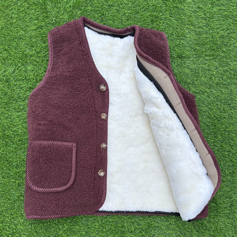 Vestă cardigan pentru femei – blană de oaie reală, guler în V, 95%+ conținut material principal