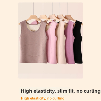 Ziemas 2025 sieviešu termālais tops, flīss apkaklēts un biezināts, poliester >95% pamatmateriāls, apaļš kakls, garums 50-65 cm