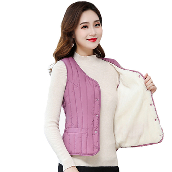 Дамска есенно-зимна жилетка с пух-памук, къс талия, без яка, триизмерно стеснена кройка, найлонова външна материя, пълнител полиестер