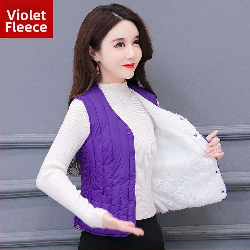 Дамска есенно-зимна жилетка с пух-памук, къс талия, без яка, триизмерно стеснена кройка, найлонова външна материя, пълнител полиестер