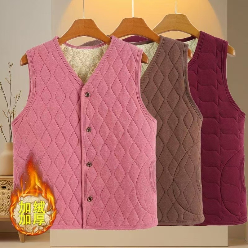 Sieviešu rudens–ziemas Derong samta veste ar flīsa oderi, silta un bieza, V kakls, svītrainais vai rūtains raksts, vidējais garums 50–65 cm