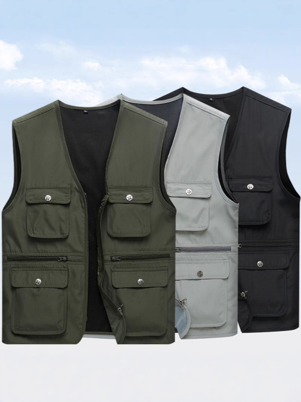 Работен жилет, 100% памук, свободен силует, летен, патч джобове
