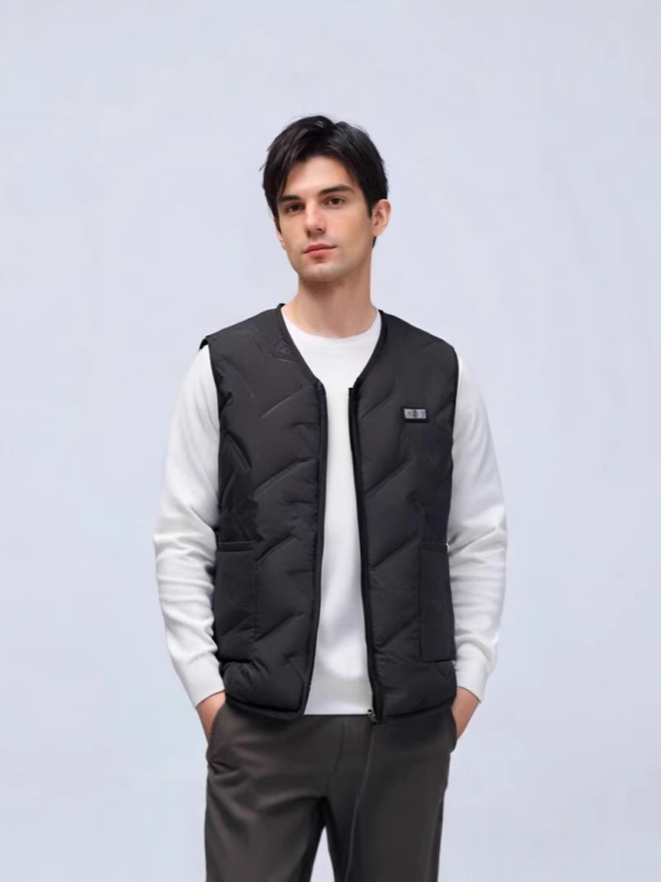 Grijana pamučna vesta s inteligentnim grijanim ugljičnim vlaknima za vanjske vježbe - fleece podstava, pamukovo punjenje, prilagođeni kroj, poliester tkanina s najlonskom podstavom, trodimenzionalne džepove