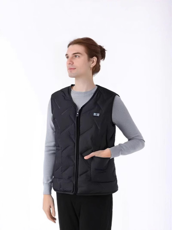 Grijana pamučna vesta s inteligentnim grijanim ugljičnim vlaknima za vanjske vježbe - fleece podstava, pamukovo punjenje, prilagođeni kroj, poliester tkanina s najlonskom podstavom, trodimenzionalne džepove