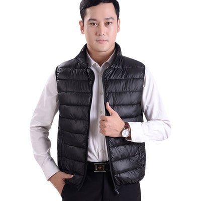 Мъжка памучна жилетка с качулка и яка стойка, свободна кройка, средна дебелина, за ежедневна употреба
