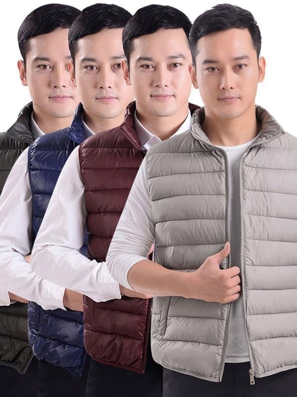 Мъжка памучна жилетка с качулка и яка стойка, свободна кройка, средна дебелина, за ежедневна употреба