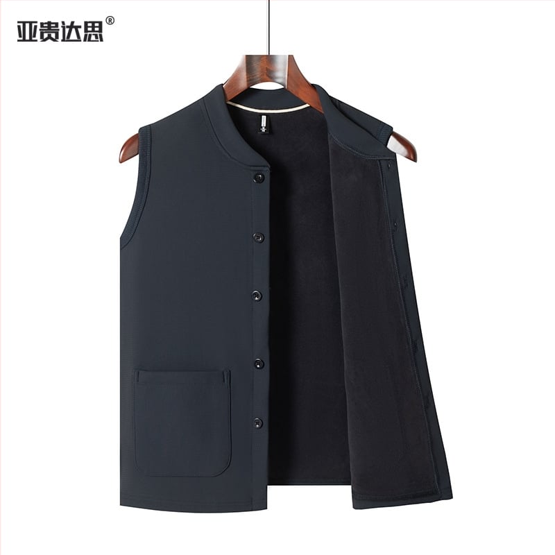 Жилетка с флисово подплата за мъже на средна възраст и възрастни, V-образно деколте, еднобортна