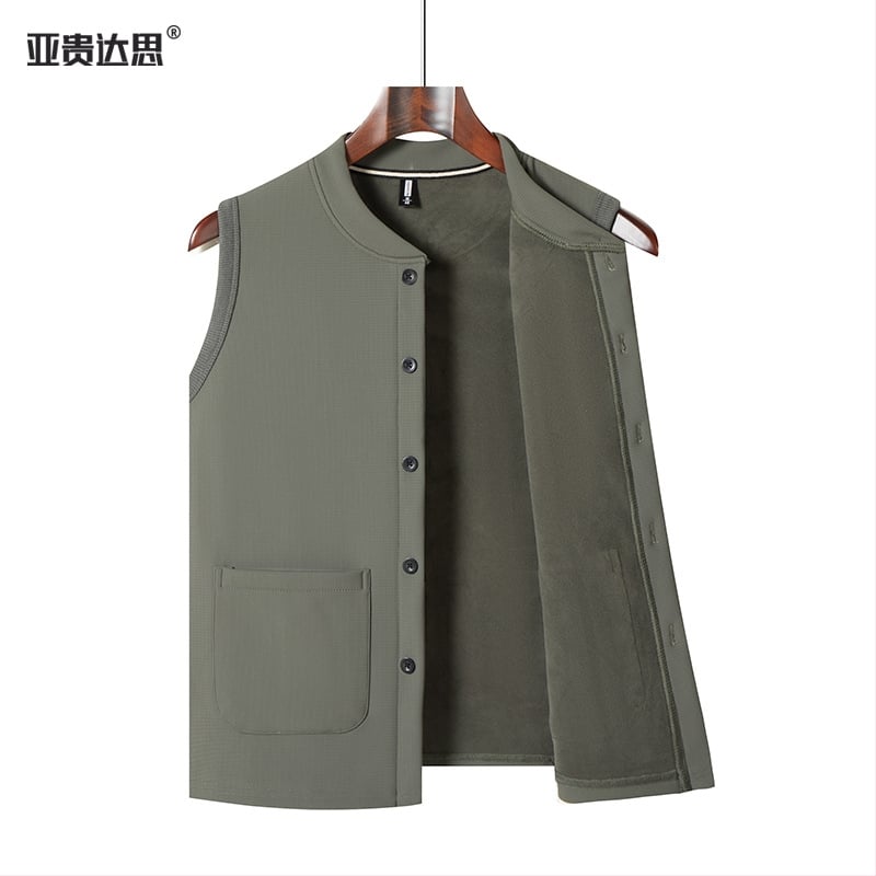 Жилетка с флисово подплата за мъже на средна възраст и възрастни, V-образно деколте, еднобортна