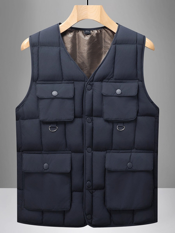 Ανδρικό γιλέκο από βαμβάκι με επένδυση, παχύτερο ύφασμα, εξωτερικό ύφασμα από πολυεστέρα με επένδυση πολυεστέρα, 3D τσέπες