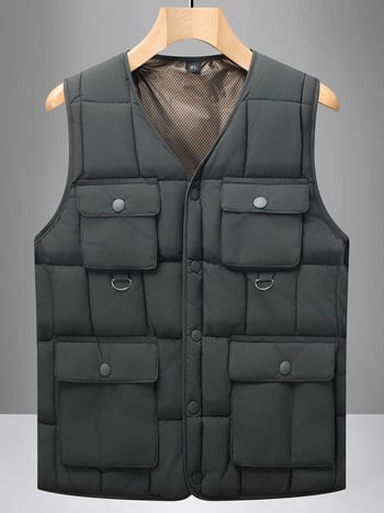 Ανδρικό γιλέκο από βαμβάκι με επένδυση, παχύτερο ύφασμα, εξωτερικό ύφασμα από πολυεστέρα με επένδυση πολυεστέρα, 3D τσέπες