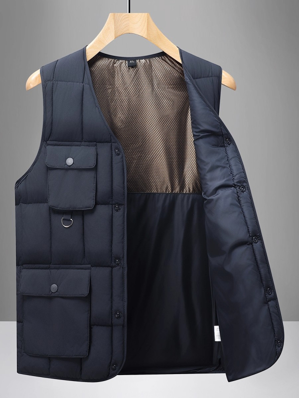 Ανδρικό γιλέκο από βαμβάκι με επένδυση, παχύτερο ύφασμα, εξωτερικό ύφασμα από πολυεστέρα με επένδυση πολυεστέρα, 3D τσέπες