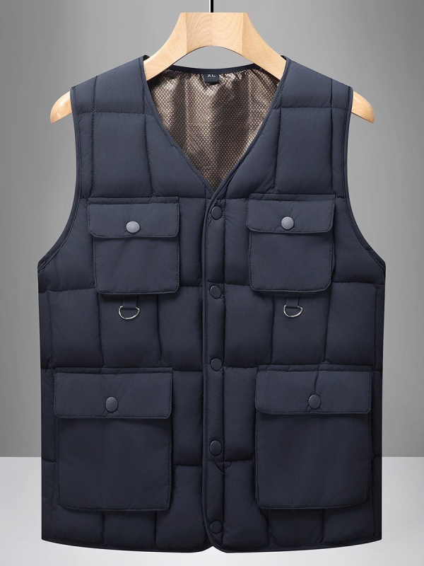 Ανδρικό γιλέκο από βαμβάκι με επένδυση, παχύτερο ύφασμα, εξωτερικό ύφασμα από πολυεστέρα με επένδυση πολυεστέρα, 3D τσέπες