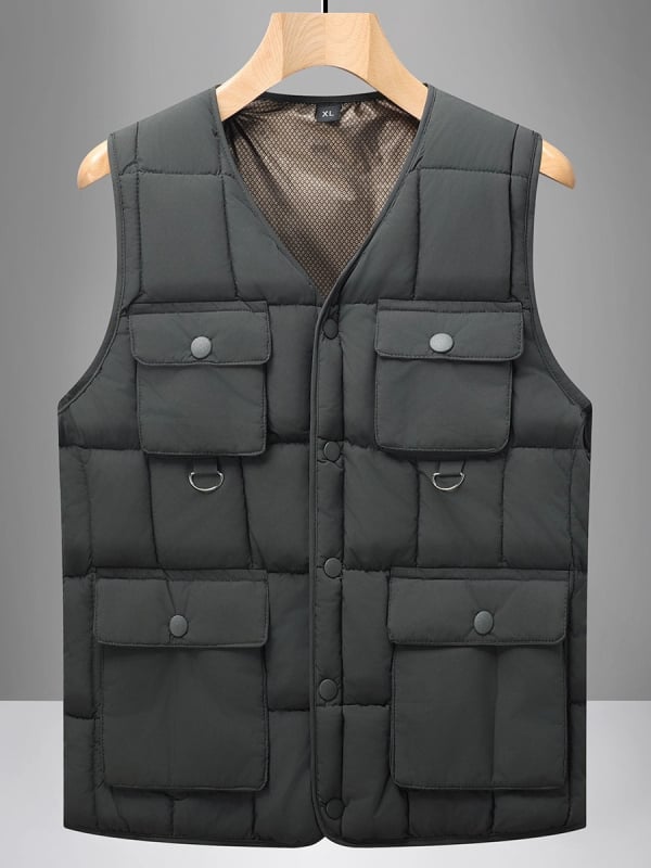 Ανδρικό γιλέκο από βαμβάκι με επένδυση, παχύτερο ύφασμα, εξωτερικό ύφασμα από πολυεστέρα με επένδυση πολυεστέρα, 3D τσέπες