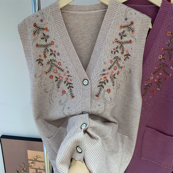 Кардиган жилетка с двойно закопчаване, поло яка, Chenille плат, съдържание на Spandex под 30%, пролет 2024