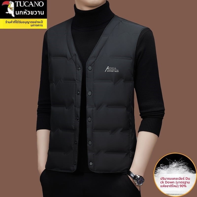 Vesta bărbați cu puf, Slim Fit, nasturi pe o singură randă, fără glugă, material principal: 30% fibre de acetat (amestec de fibre chimice)