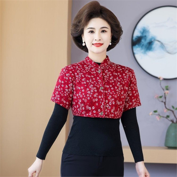 Moteriški trumpom rankovėm naktinė palaidinė, minimalistinis japonų/korejiečių stilius, audinys medvilnės-poliesteris, ilgis 40–50 cm, ruduo 2025