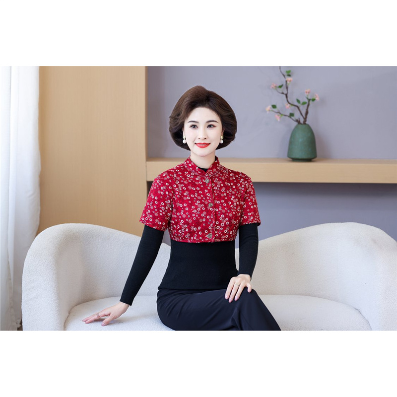 Moteriški trumpom rankovėm naktinė palaidinė, minimalistinis japonų/korejiečių stilius, audinys medvilnės-poliesteris, ilgis 40–50 cm, ruduo 2025