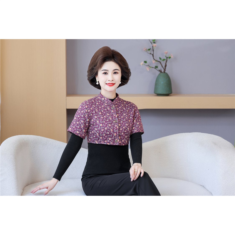 Moteriški trumpom rankovėm naktinė palaidinė, minimalistinis japonų/korejiečių stilius, audinys medvilnės-poliesteris, ilgis 40–50 cm, ruduo 2025