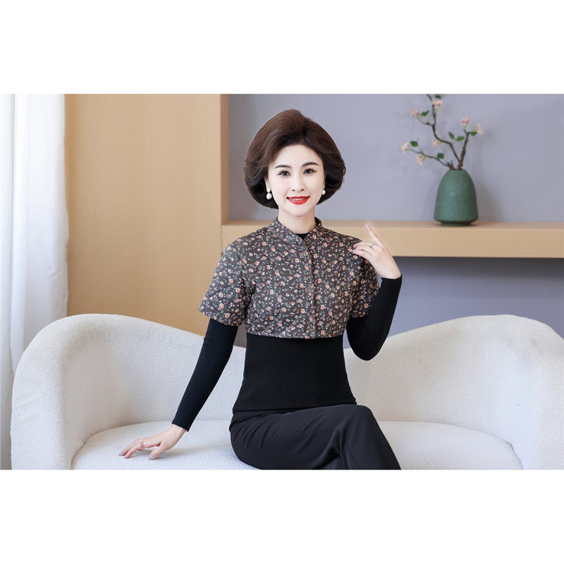 Moteriški trumpom rankovėm naktinė palaidinė, minimalistinis japonų/korejiečių stilius, audinys medvilnės-poliesteris, ilgis 40–50 cm, ruduo 2025