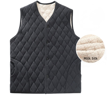 Мъжки зимен флийсов жилет с V-образно деколте, свободна кройка, еднобортно копчване, квилинг и джобове с ярък кант