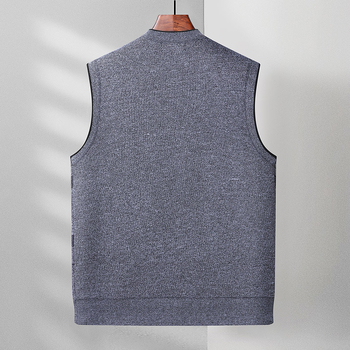 Vestă cardigan bărbați tricotată, model în carouri, guler în V, croială lejeră, nasturi, din amestec de bumbac