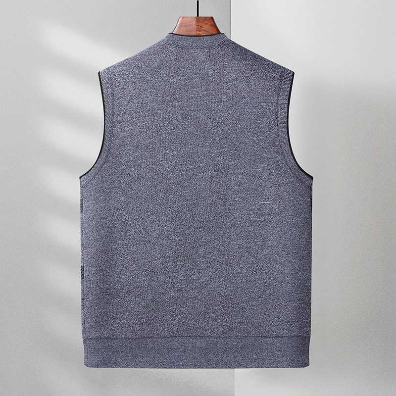 Vestă cardigan bărbați tricotată, model în carouri, guler în V, croială lejeră, nasturi, din amestec de bumbac