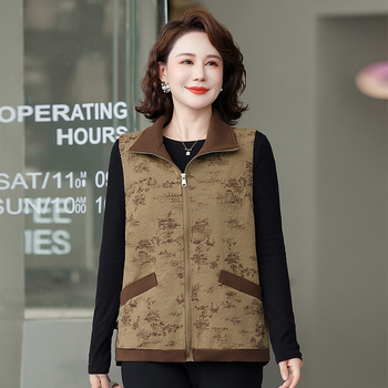 Jachetă-vestă din bumbac cu fermoar pentru femei de vârstă mijlocie și în vârstă — croială lejeră, top tip vestă, stil literar retro chinezesc, toamnă 2024