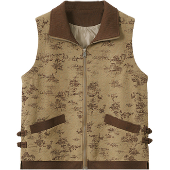 Jachetă-vestă din bumbac cu fermoar pentru femei de vârstă mijlocie și în vârstă — croială lejeră, top tip vestă, stil literar retro chinezesc, toamnă 2024