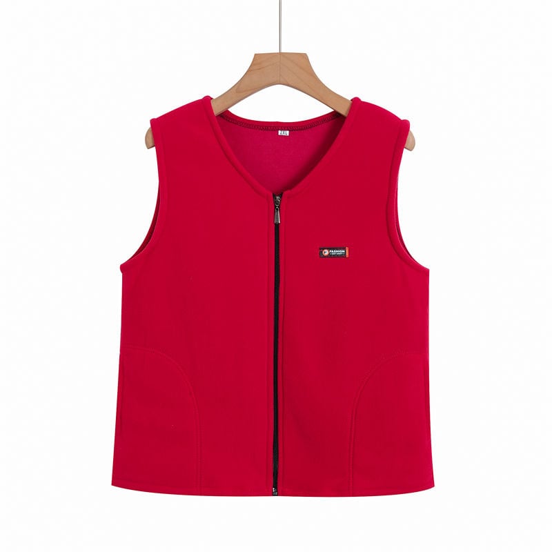 Дамски къс жилет – V-образно деколте, полиестерена материя с пълнител полиестер-памук, цип, градски стил, дължина 50–65 см