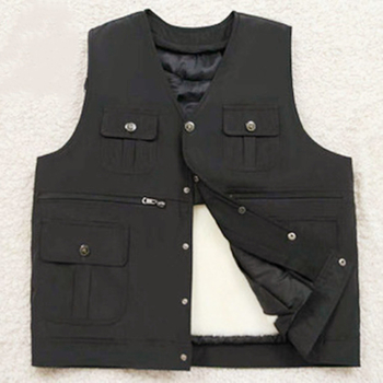 Мъжки зимен елек от полиестерова смес с памучна подплата, Slim fit, V-образно деколте, цип, едноцветен