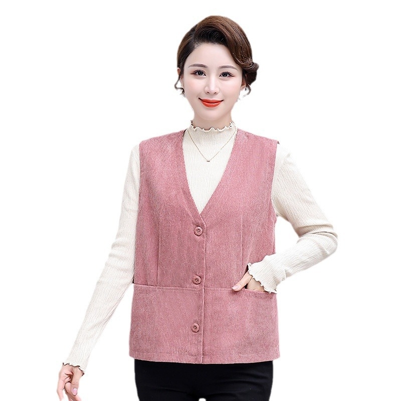 Vesta Corduroy pentru femei, decolteu în V, croială lejeră regulată, umplutură poliester-bumbac