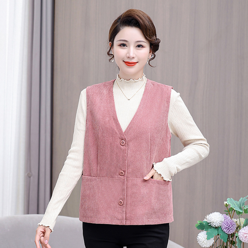 Vesta Corduroy pentru femei, decolteu în V, croială lejeră regulată, umplutură poliester-bumbac