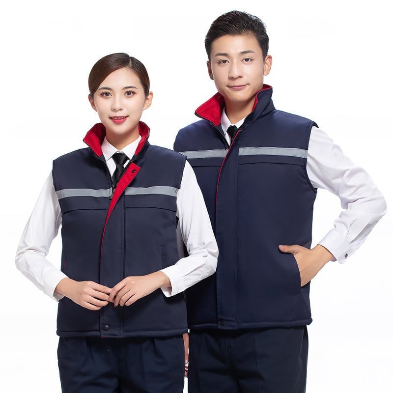 Gilet de muncă din bumbac căptușit gros, umplutură din mătase-pamuk, fără glugă, buzunare laterale, imprimare, margine dreaptă, pentru bărbați adulți