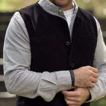 Мъжка жилетка corduroy, слим фит, V-образно деколте, еднобутонна, подплата nylon, пролет/есен, британски стил